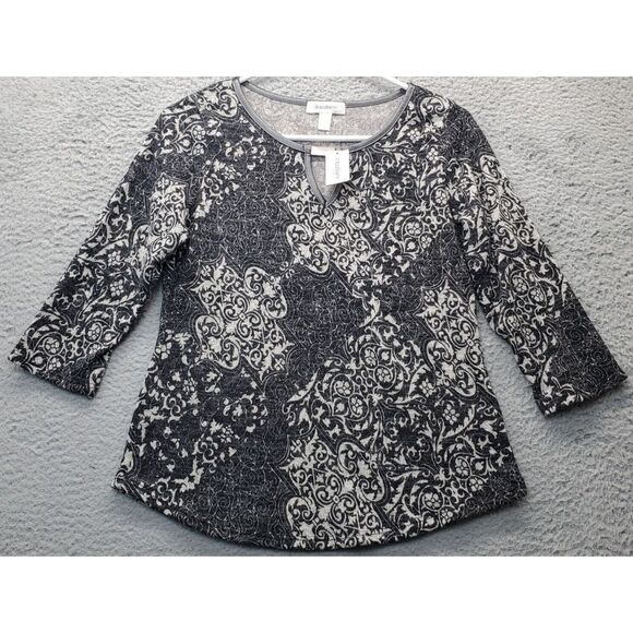 Dressbarn Blouse Top Women Petite Medium Multicolor Geo Print Round Neck Keyhole - Picture 1 of 7